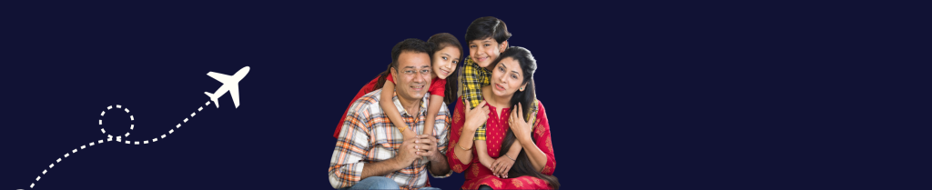 A happy Australian Indian family checking their Australia to India travel requirements online before securing their holiday flights with Gaura Travel.
