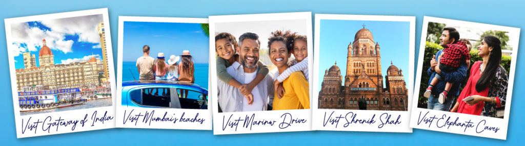 A happy Australian family safely exploring the iconic Gateway of India, one of the absolute best places to visit in Mumbai during their December holiday.