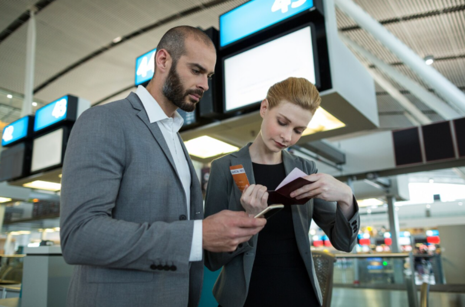 Waiting for check-in at an airport 